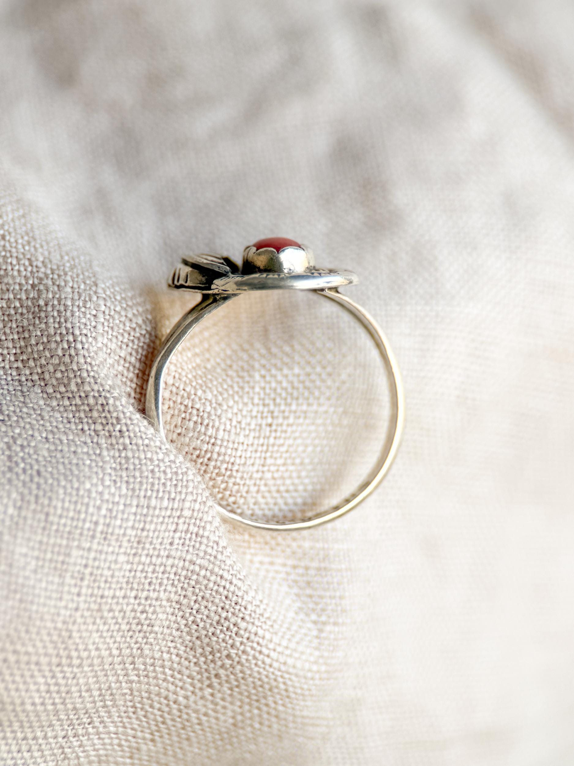 Vintage Sterling Silver Coral Leaf Ring, Boho Statement Jewelry