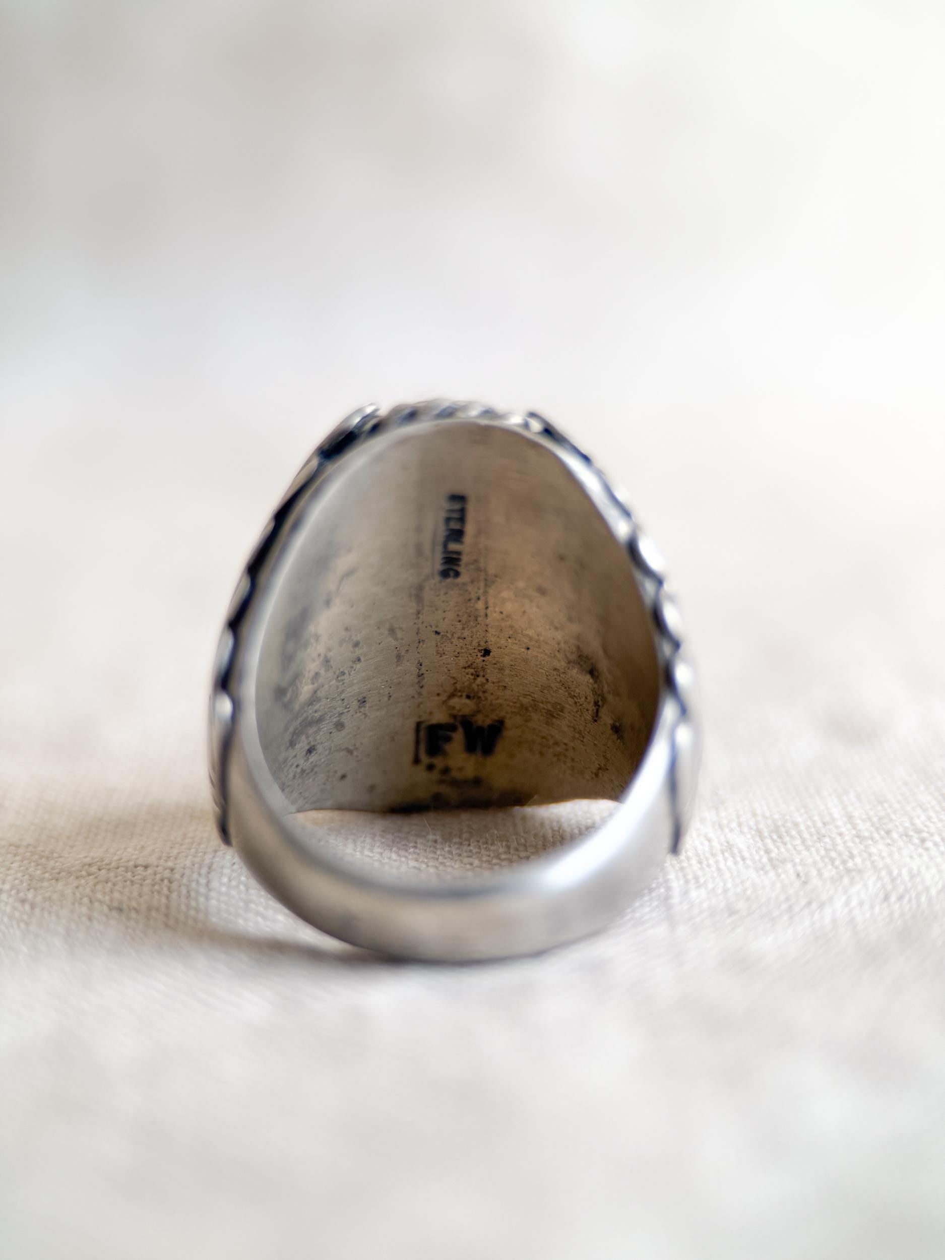 Vintage Sterling Silver Turquoise Statement Ring, Oval Matrix Boho Jewelry