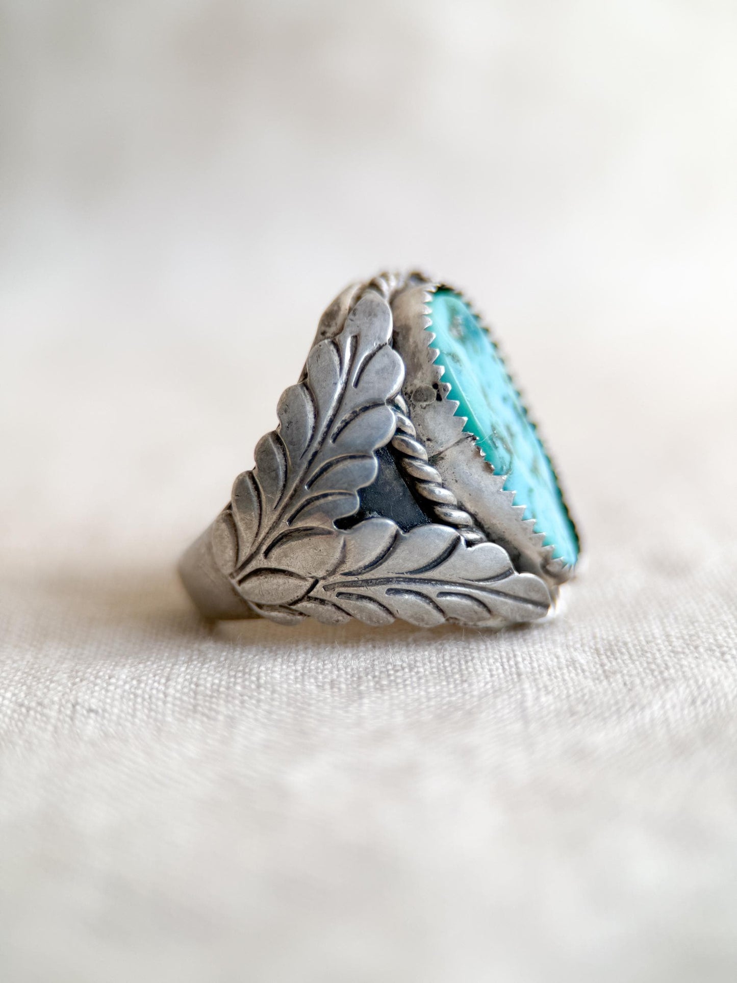 Vintage Sterling Silver Turquoise Statement Ring, Oval Matrix Boho Jewelry