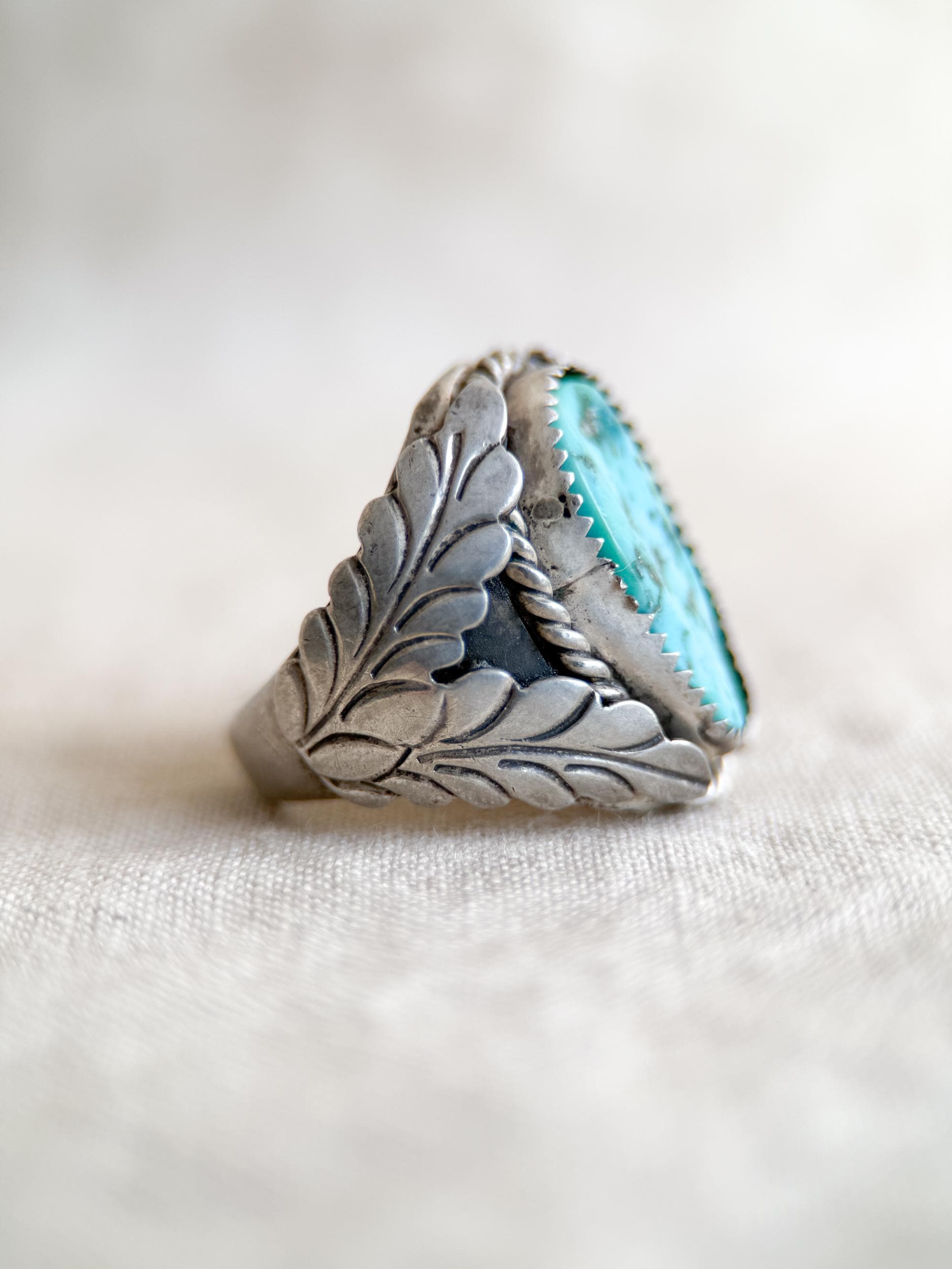 Vintage Sterling Silver Turquoise Statement Ring, Oval Matrix Boho Jewelry