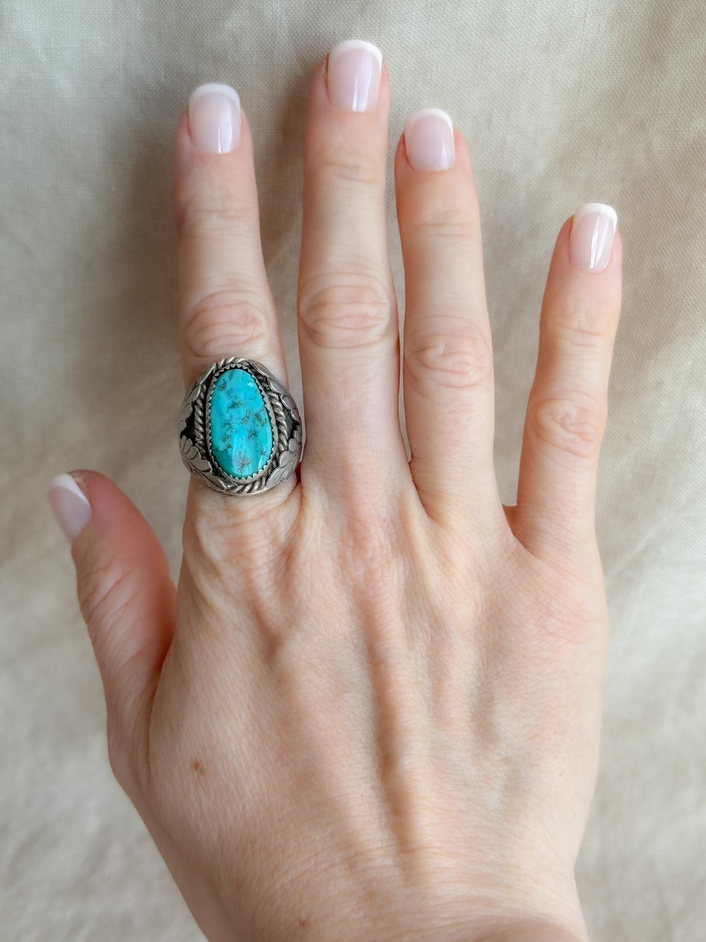 Vintage Sterling Silver Turquoise Statement Ring, Oval Matrix Boho Jewelry