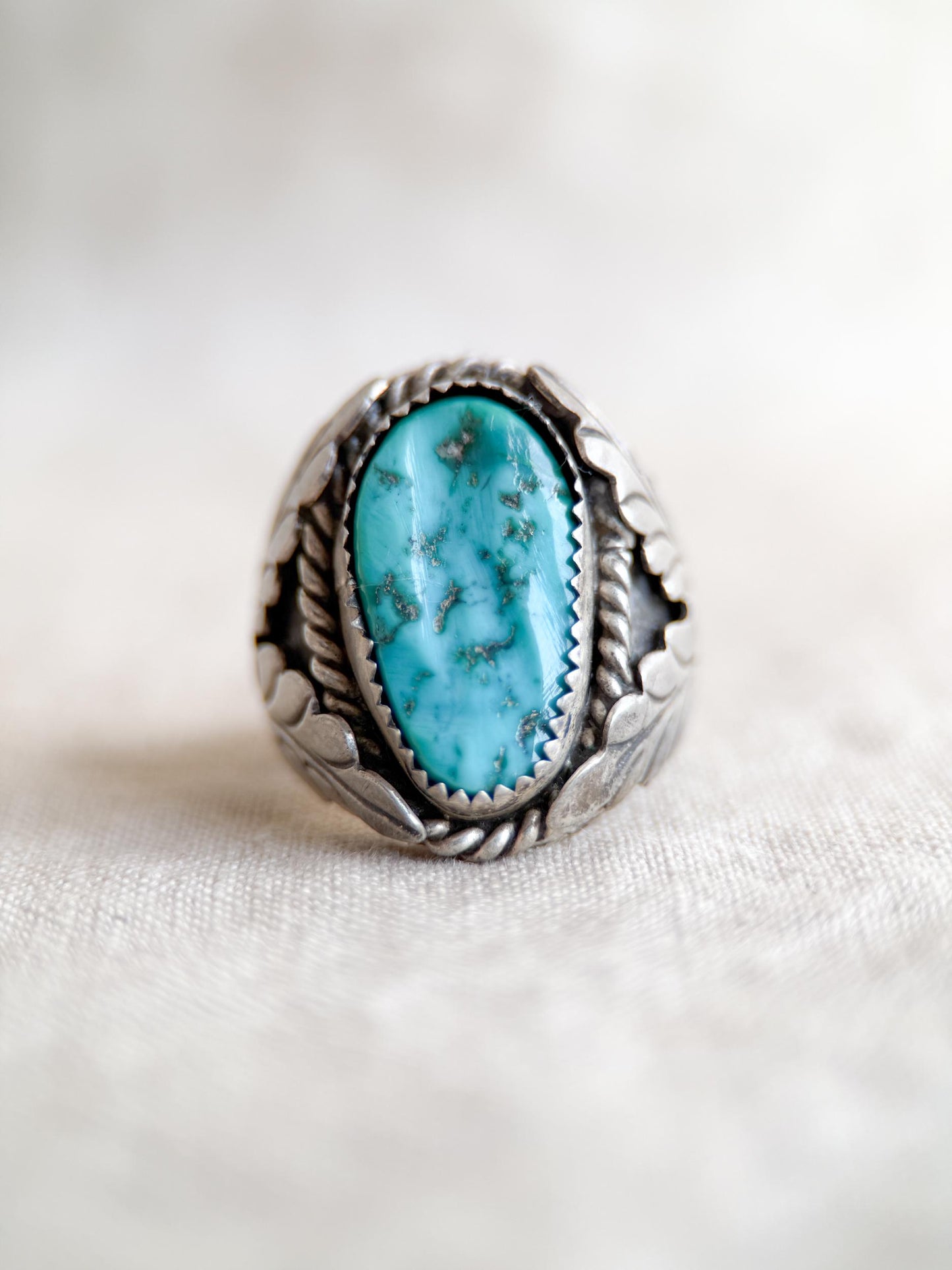 Vintage Sterling Silver Turquoise Statement Ring, Oval Matrix Boho Jewelry