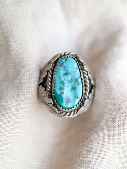 Vintage Sterling Silver Turquoise Statement Ring, Oval Matrix Boho Jewelry
