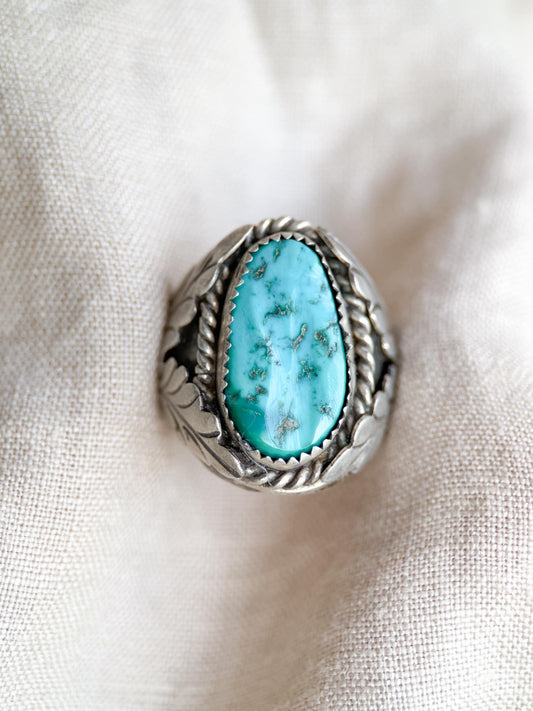 Vintage Sterling Silver Turquoise Statement Ring, Oval Matrix Boho Jewelry