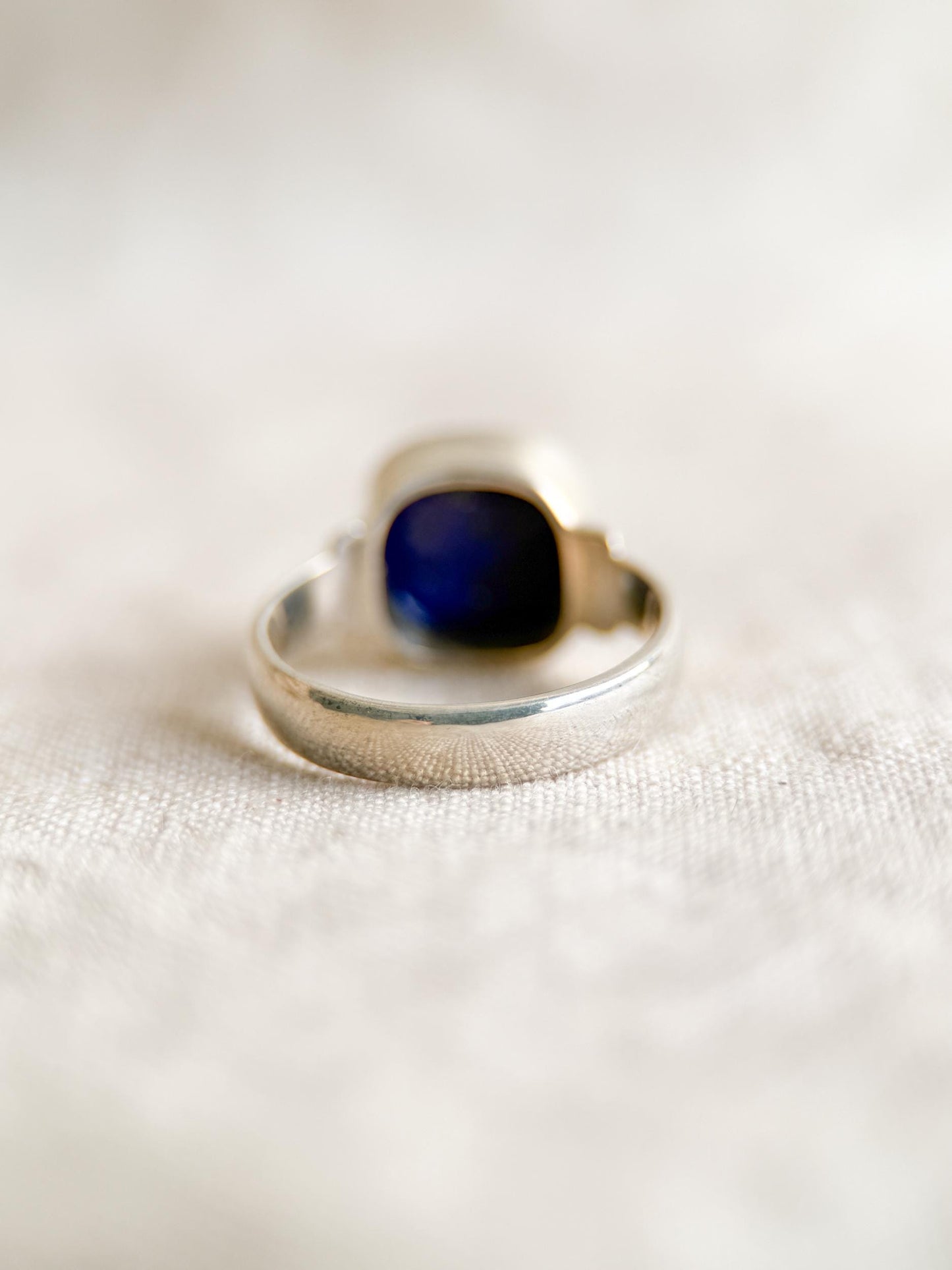 Vintage Lapis Lazuli Sterling Silver Ring, Cushion Checkerboard Statement Boho Jewelry