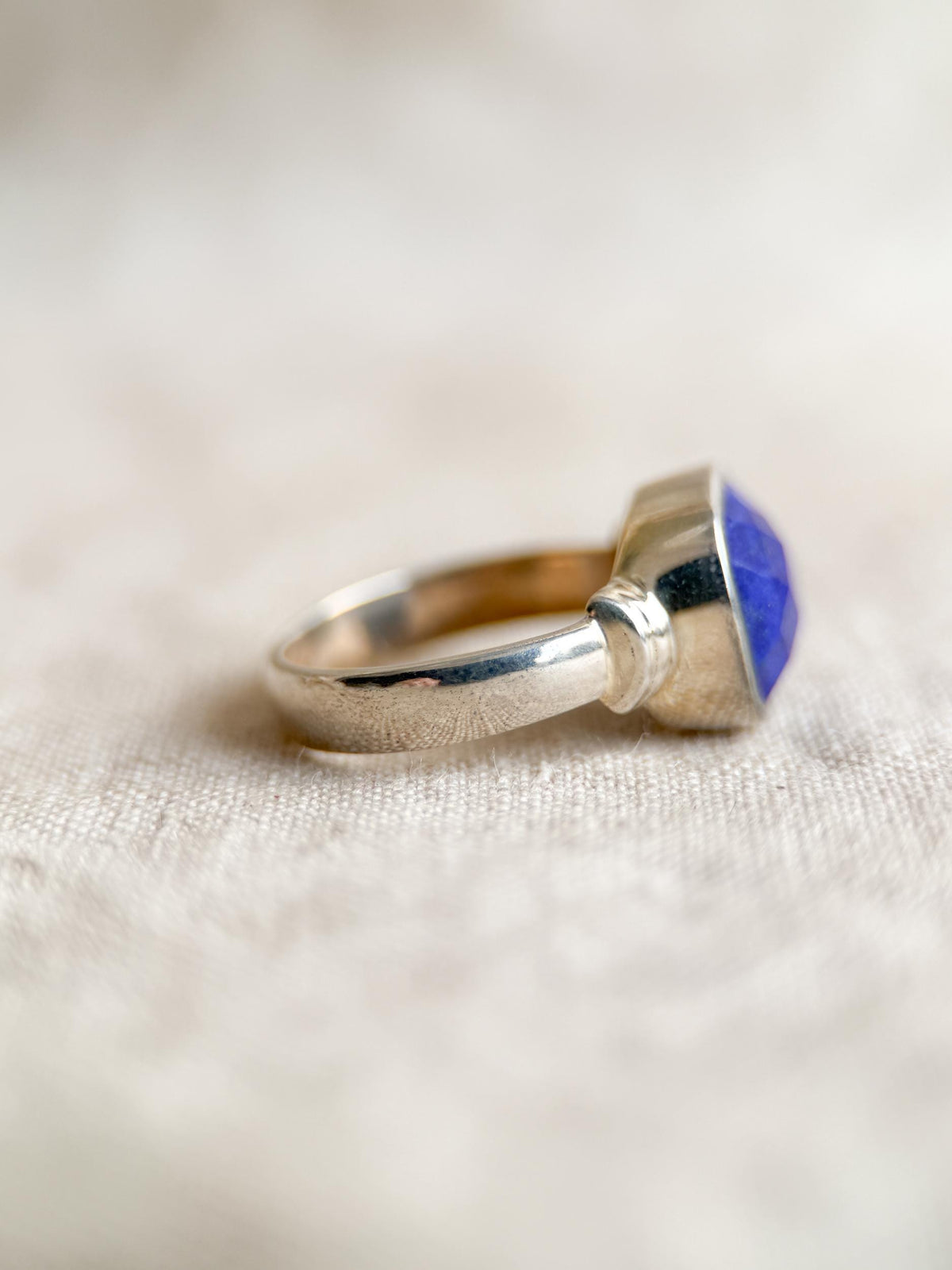 Vintage Lapis Lazuli Sterling Silver Ring, Cushion Checkerboard Statement Boho Jewelry