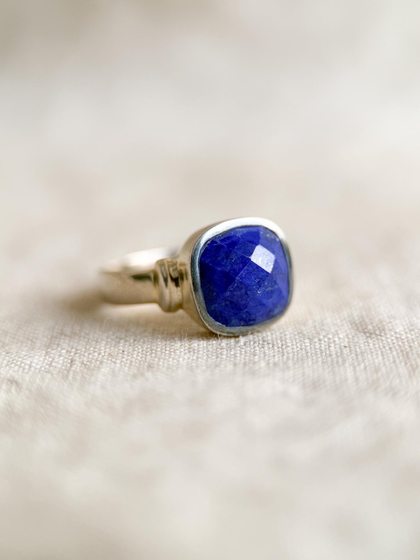 Vintage Lapis Lazuli Sterling Silver Ring, Cushion Checkerboard Statement Boho Jewelry