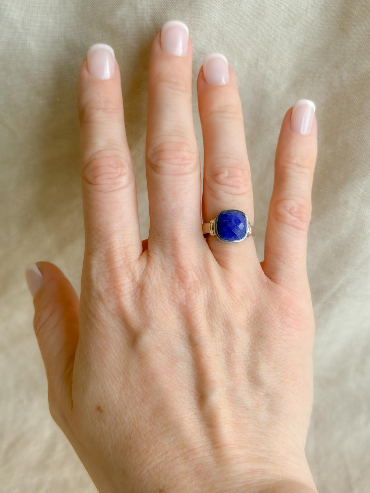 Vintage Lapis Lazuli Sterling Silver Ring, Cushion Checkerboard Statement Boho Jewelry