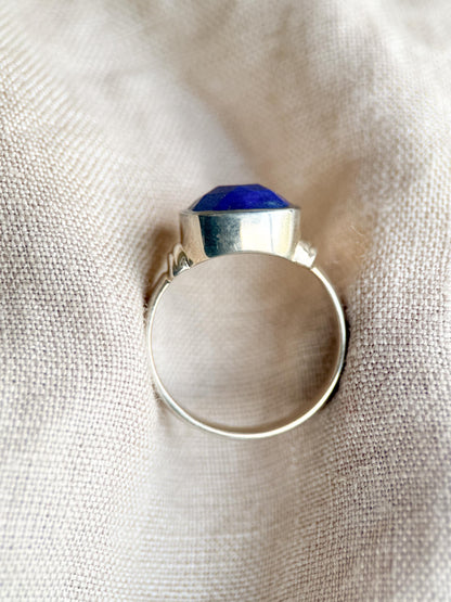 Vintage Lapis Lazuli Sterling Silver Ring, Cushion Checkerboard Statement Boho Jewelry