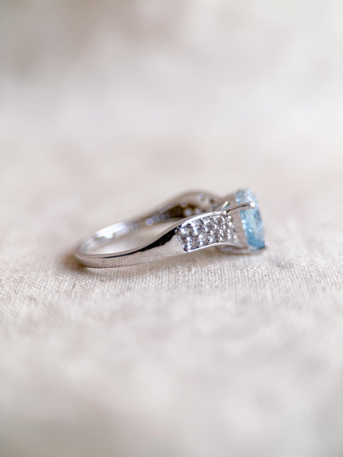 Vintage Sterling Silver Trillion Blue Topaz Statement Ring