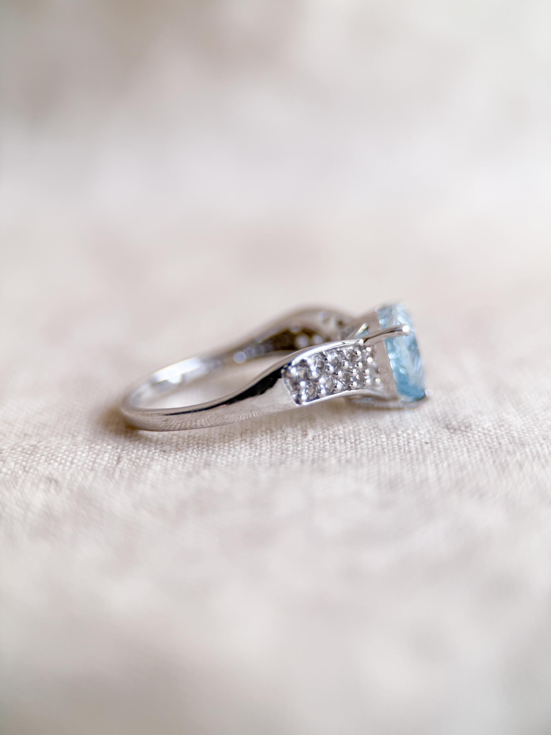 Vintage Sterling Silver Trillion Blue Topaz Statement Ring
