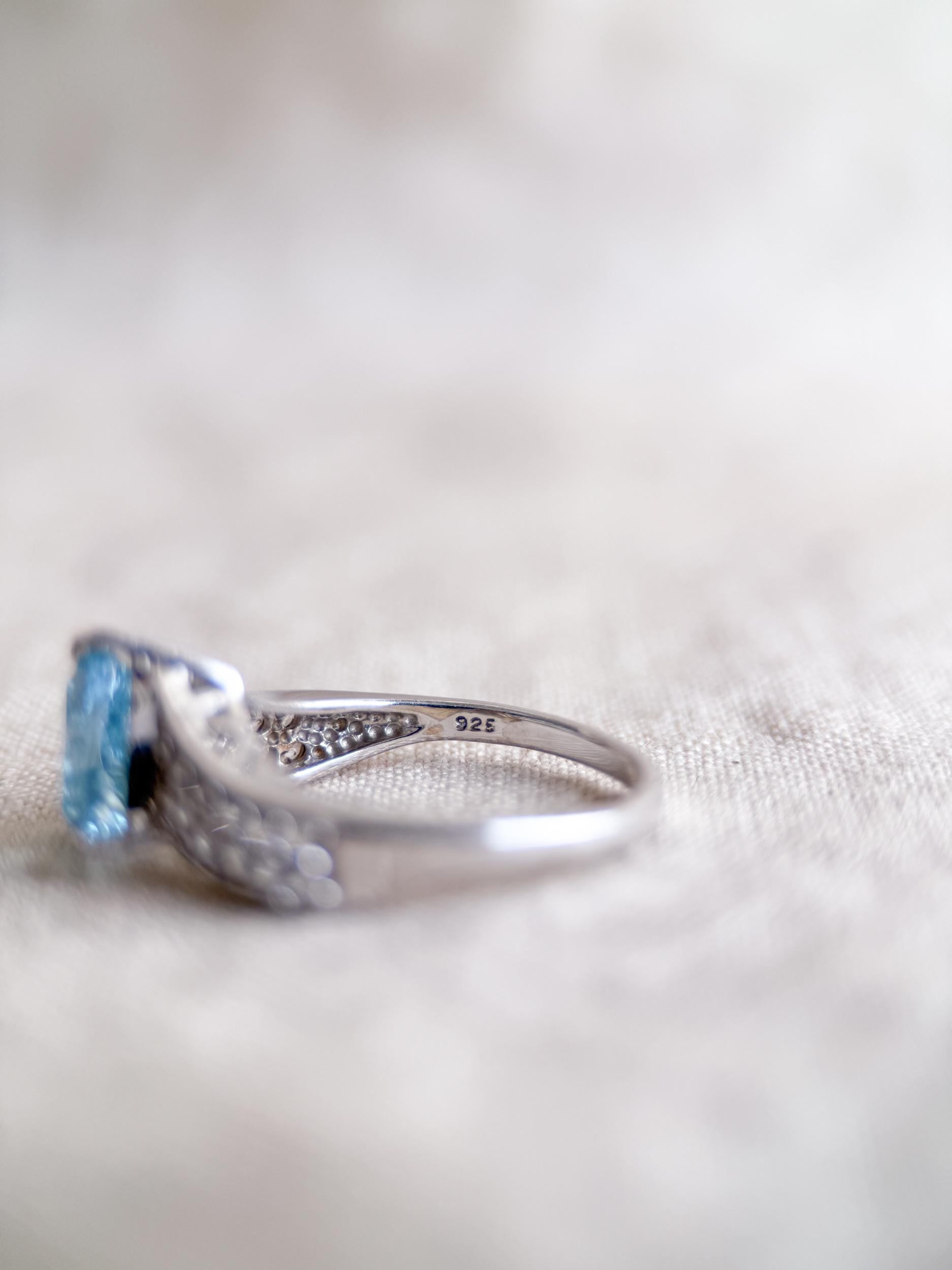 Vintage Sterling Silver Trillion Blue Topaz Statement Ring