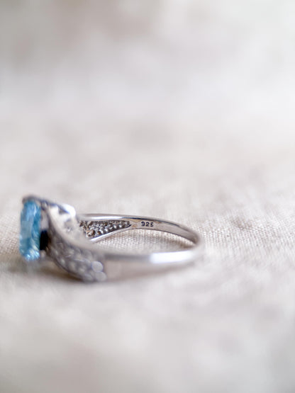 Vintage Sterling Silver Trillion Blue Topaz Statement Ring