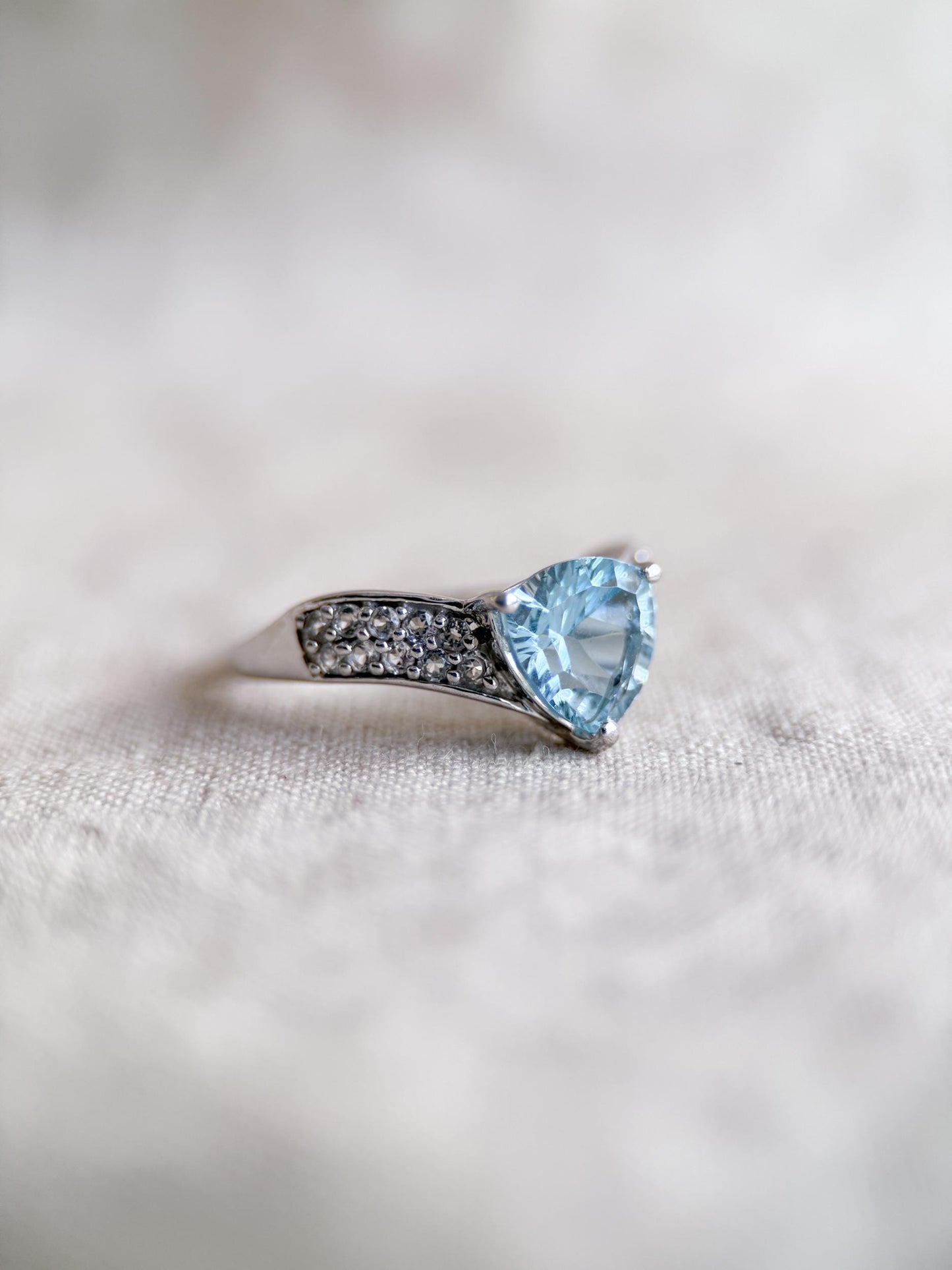 Vintage Sterling Silver Trillion Blue Topaz Statement Ring