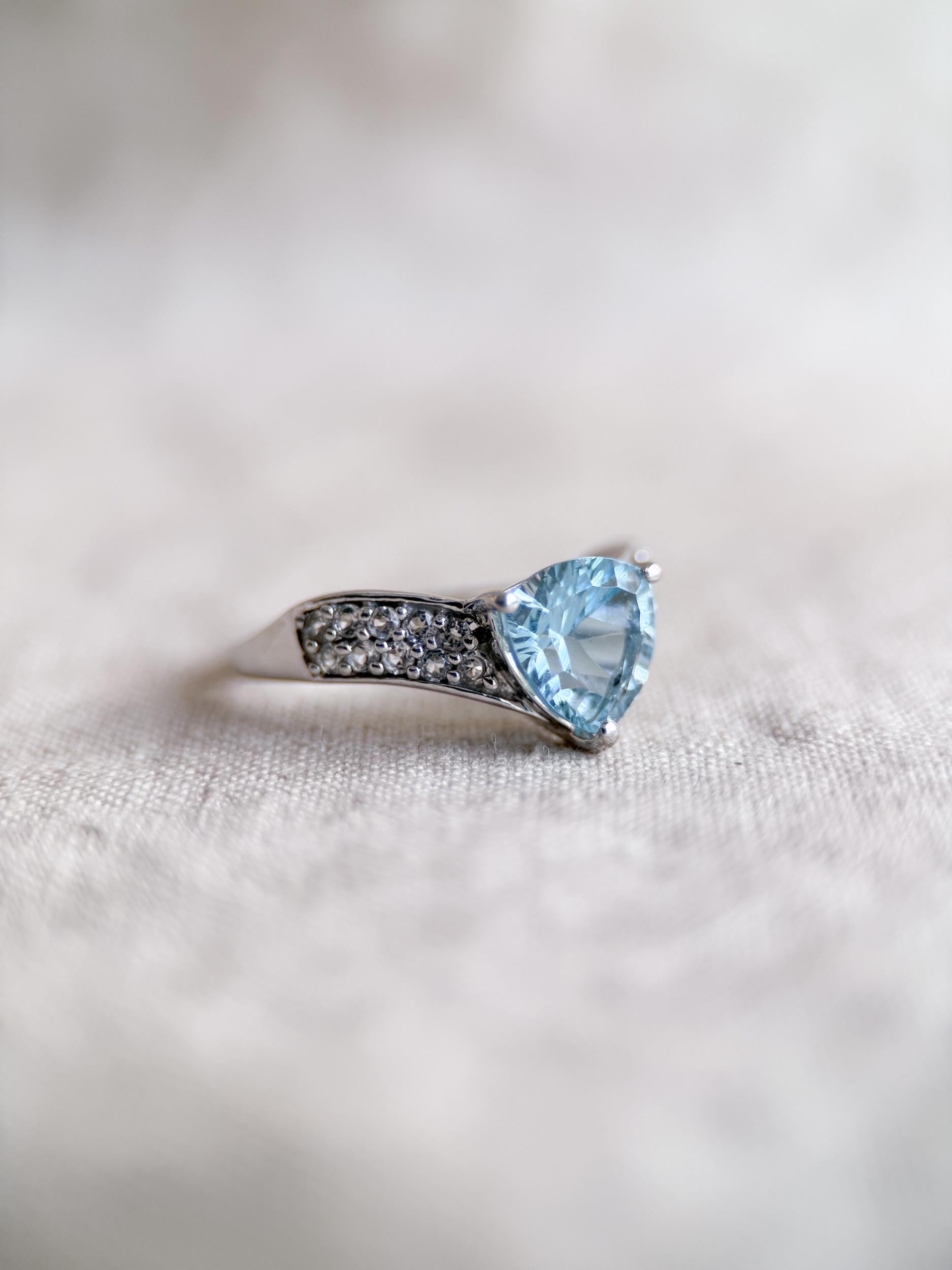 Vintage Sterling Silver Trillion Blue Topaz Statement Ring