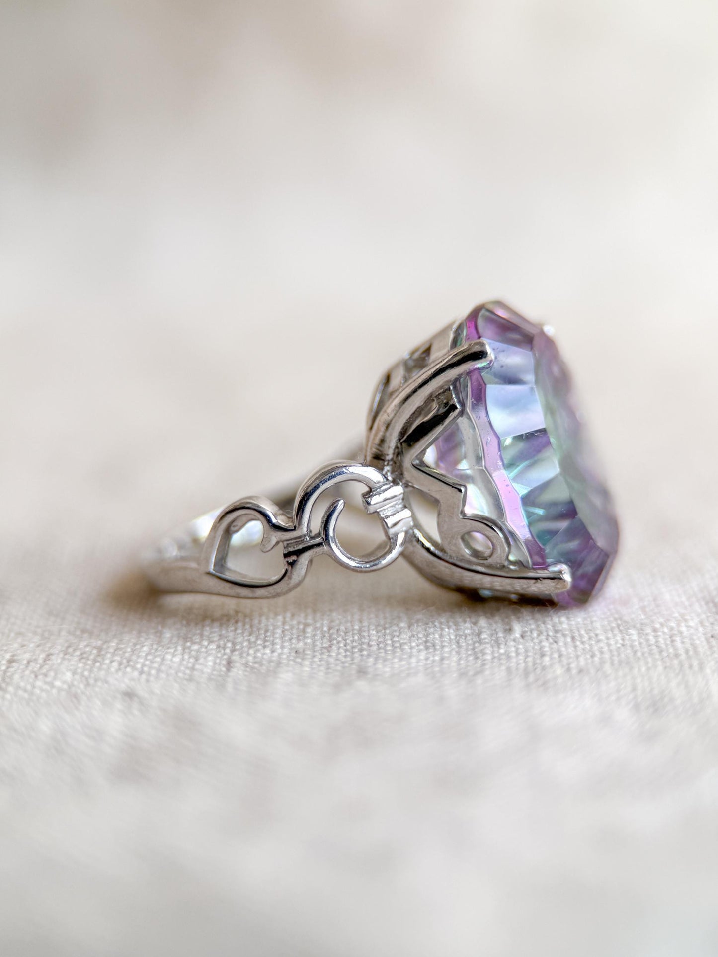 Vintage Mystic Topaz Sterling Silver Ring, Rainbow Cocktail Statement Boho Jewelry