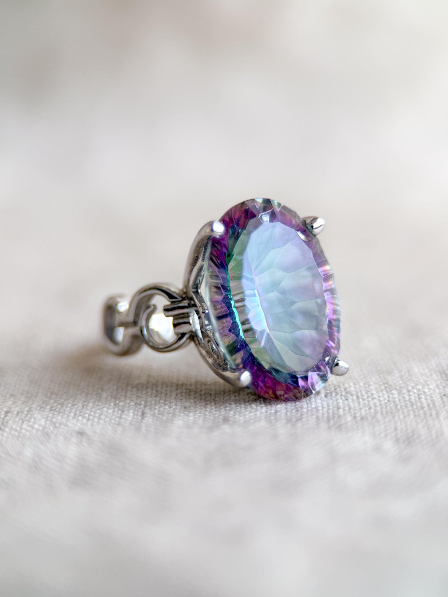 Vintage Mystic Topaz Sterling Silver Ring, Rainbow Cocktail Statement Boho Jewelry
