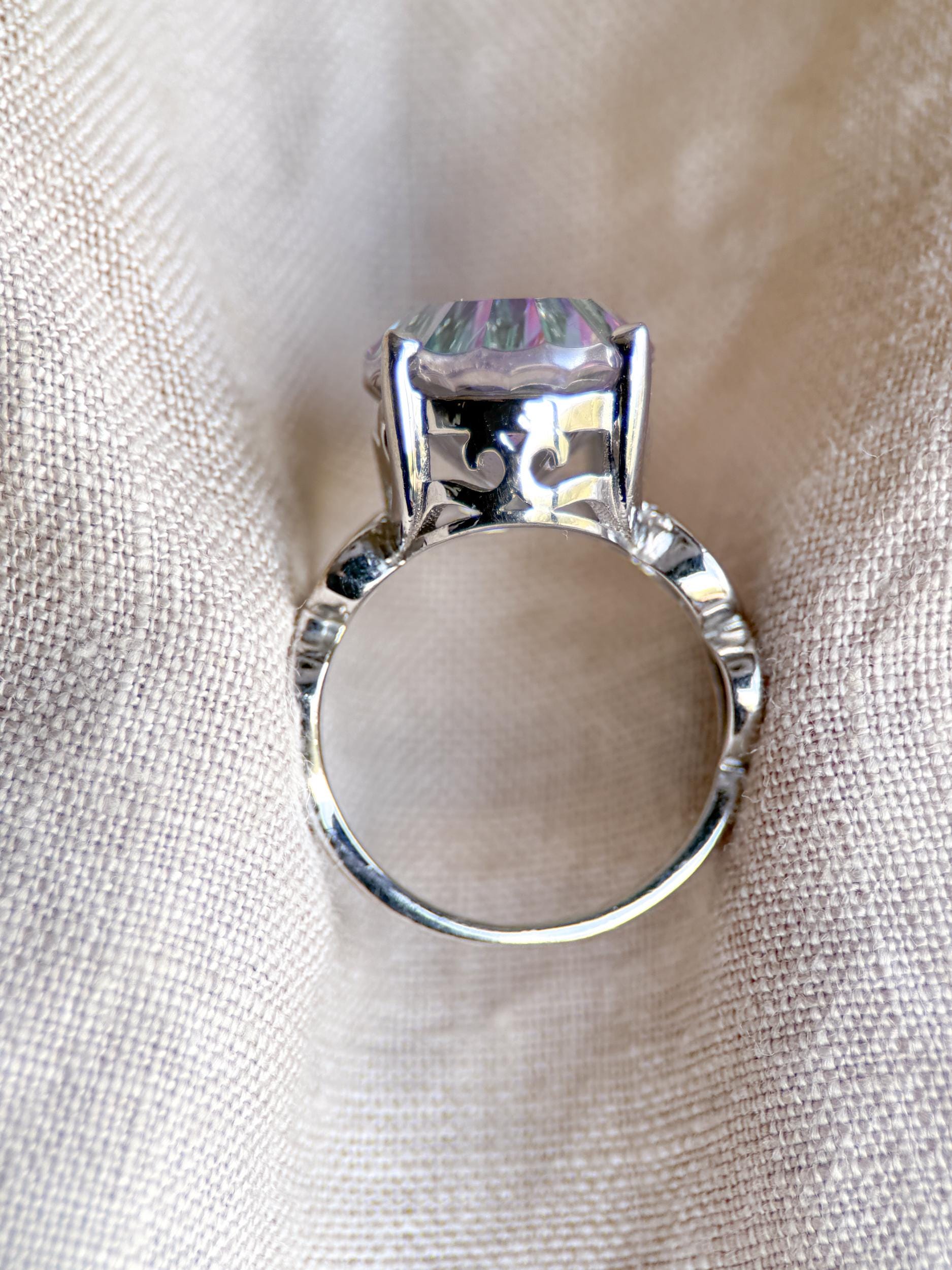 Vintage Mystic Topaz Sterling Silver Ring, Rainbow Cocktail Statement Boho Jewelry