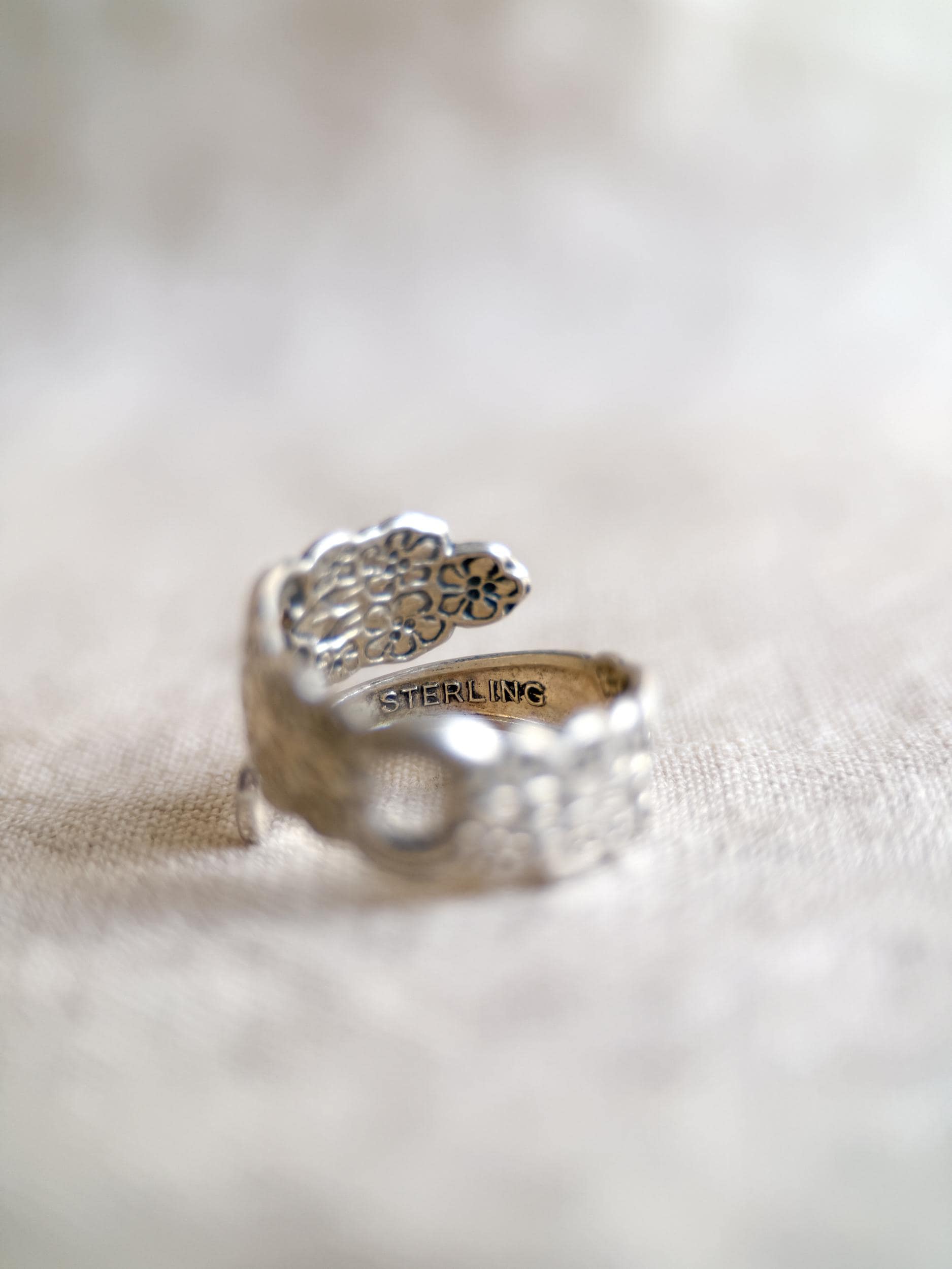 Vintage Sterling Silver Spoon Ring, Heart Floral Statement Jewelry, Size 6