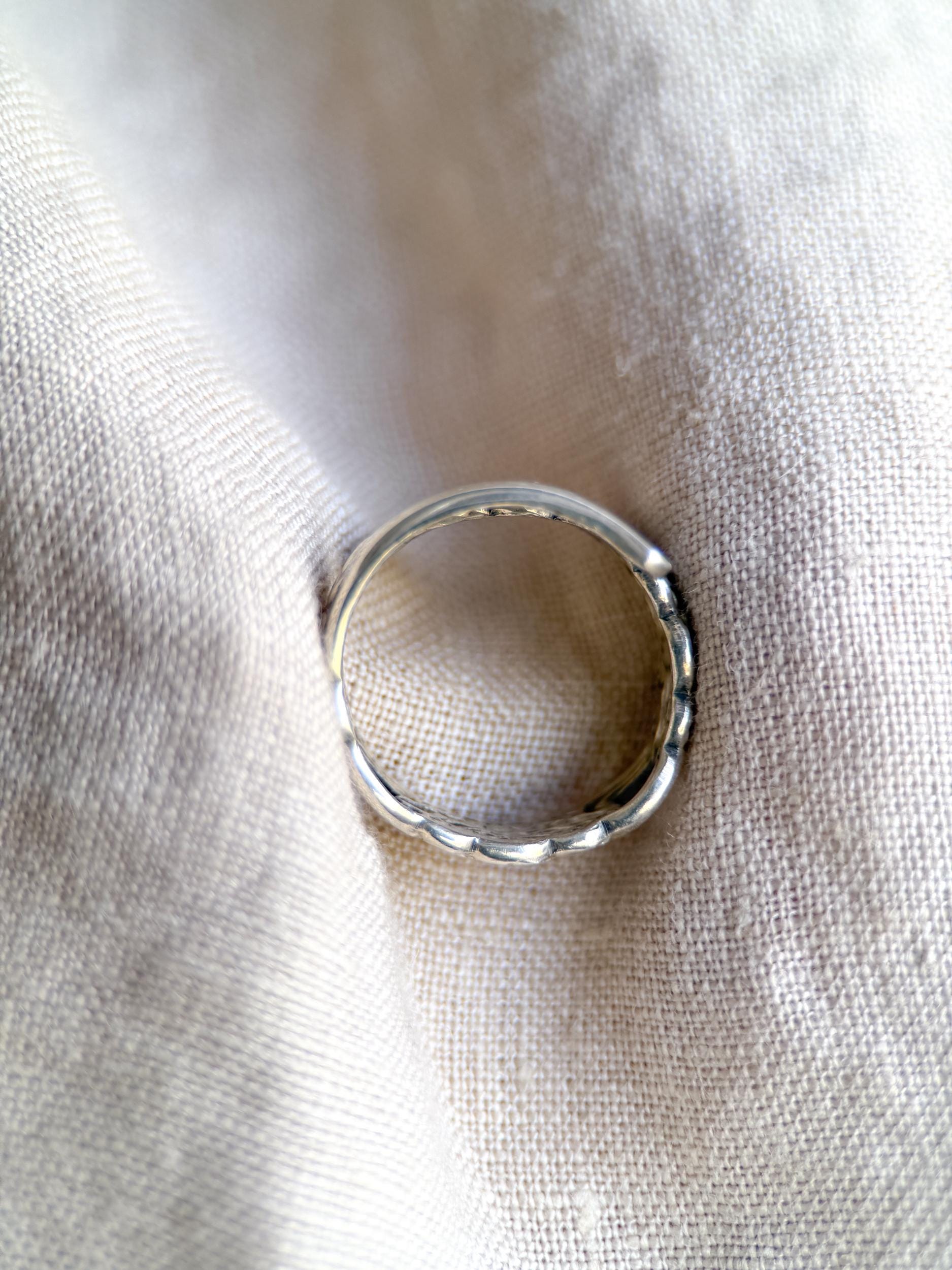 Vintage Sterling Silver Spoon Ring, Heart Floral Statement Jewelry, Size 6