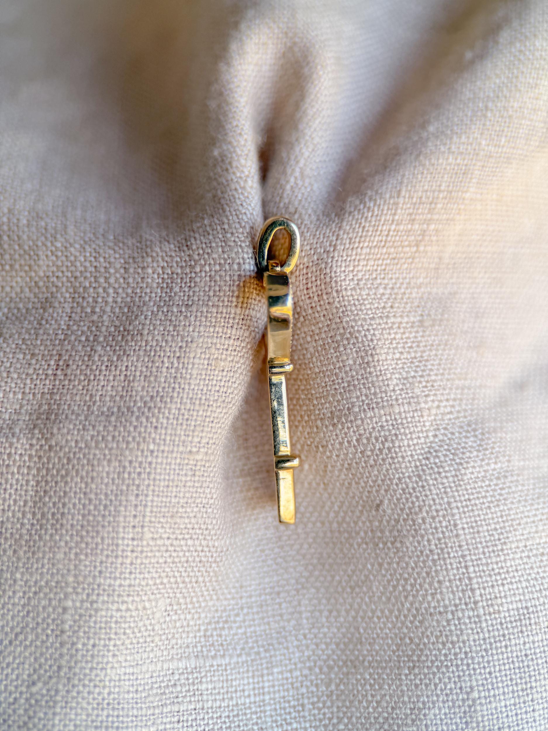 Diamond Skeleton Key Pendant 14K Gold, Retro 2000s Vintage Necklace Charm, Gift for Her