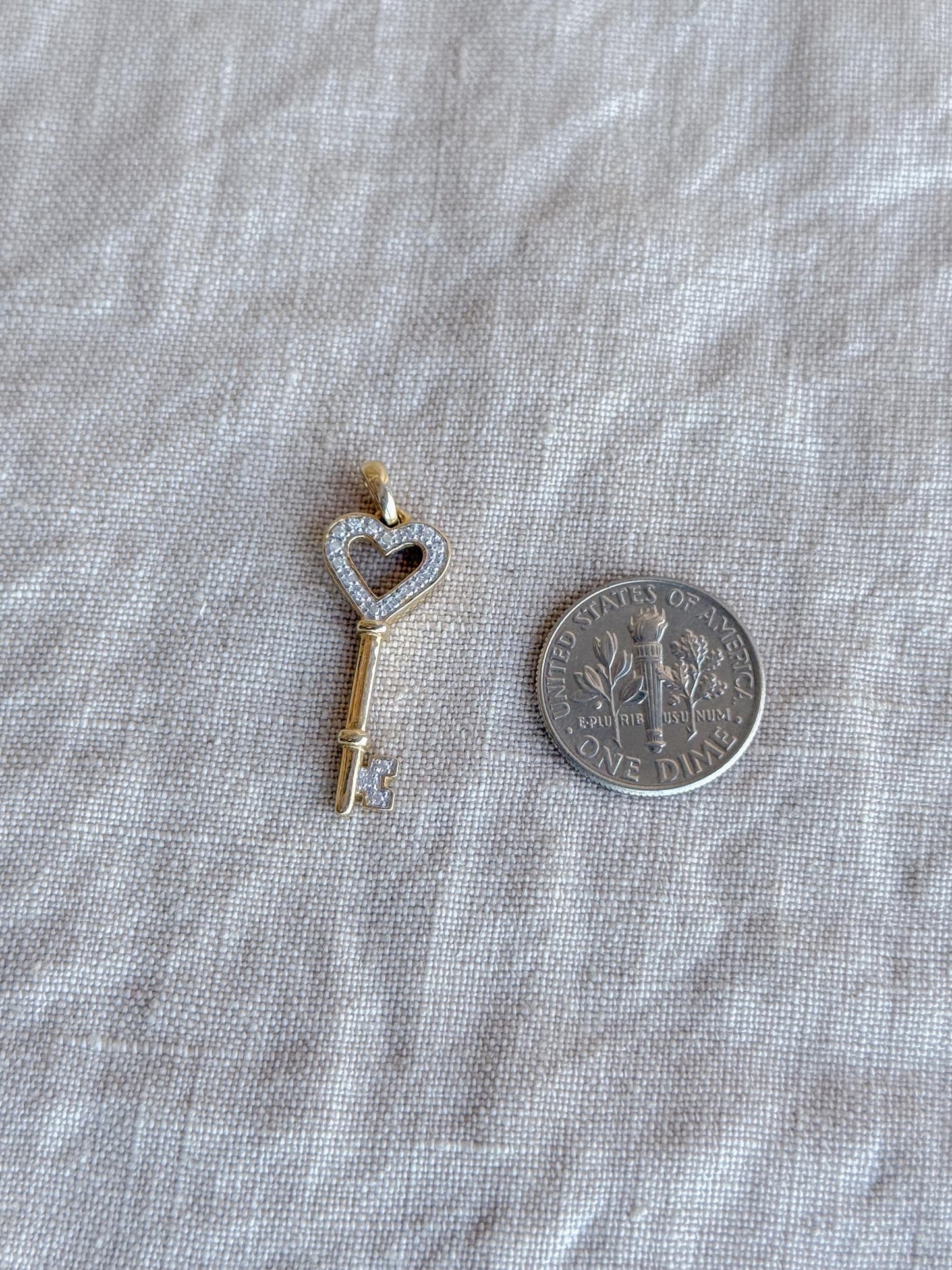 Diamond Skeleton Key Pendant 14K Gold, Retro 2000s Vintage Necklace Charm, Gift for Her