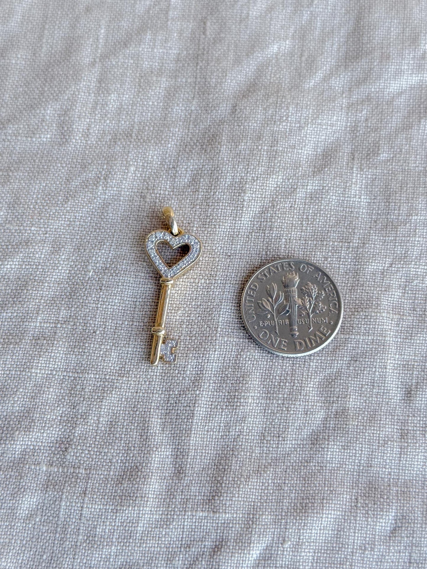 Diamond Skeleton Key Pendant 14K Gold, Retro 2000s Vintage Necklace Charm, Gift for Her