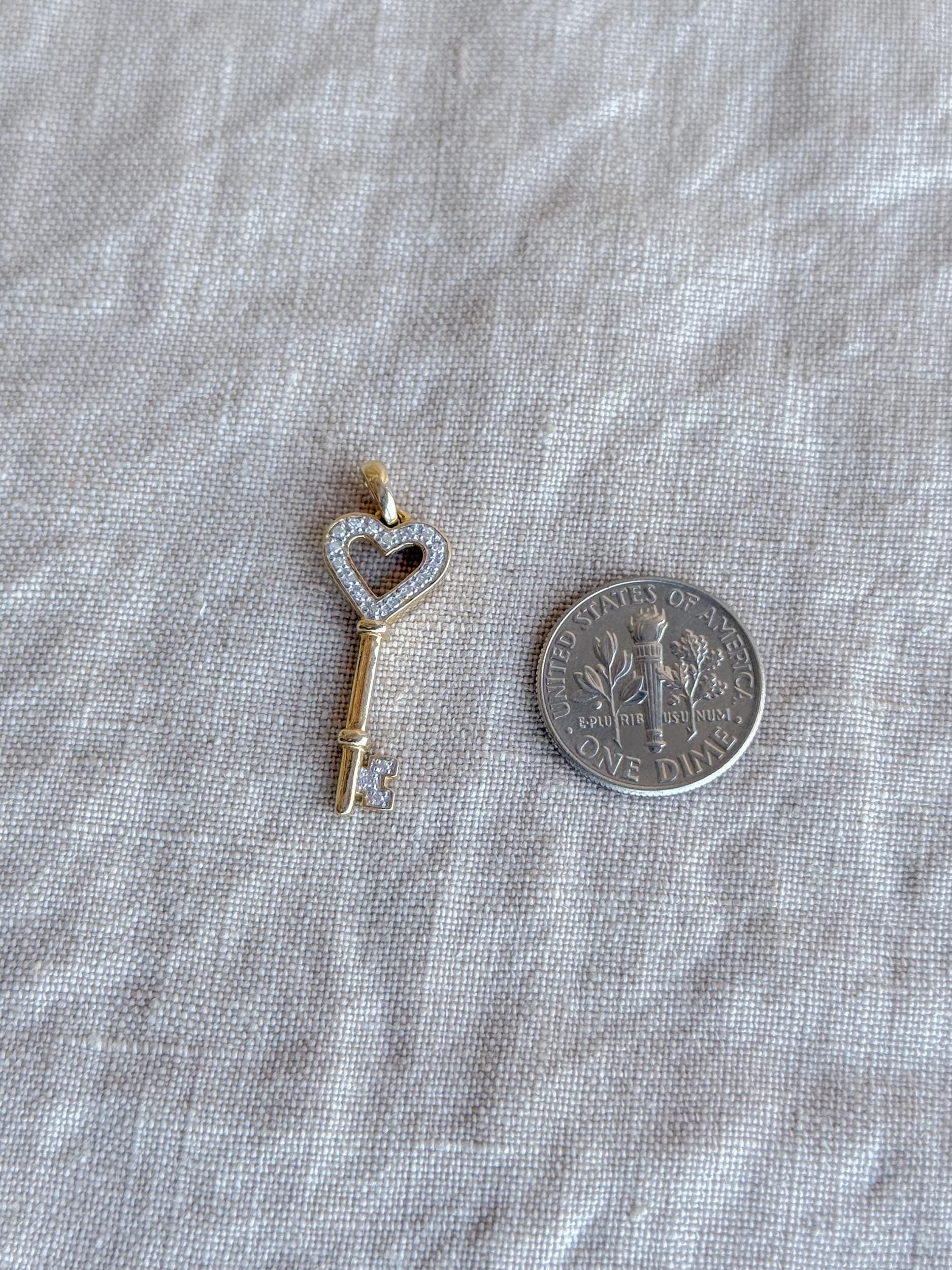 Diamond Skeleton Key Pendant 14K Gold, Retro 2000s Vintage Necklace Charm, Gift for Her