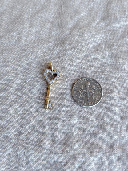 Diamond Skeleton Key Pendant 14K Gold, Retro 2000s Vintage Necklace Charm, Gift for Her