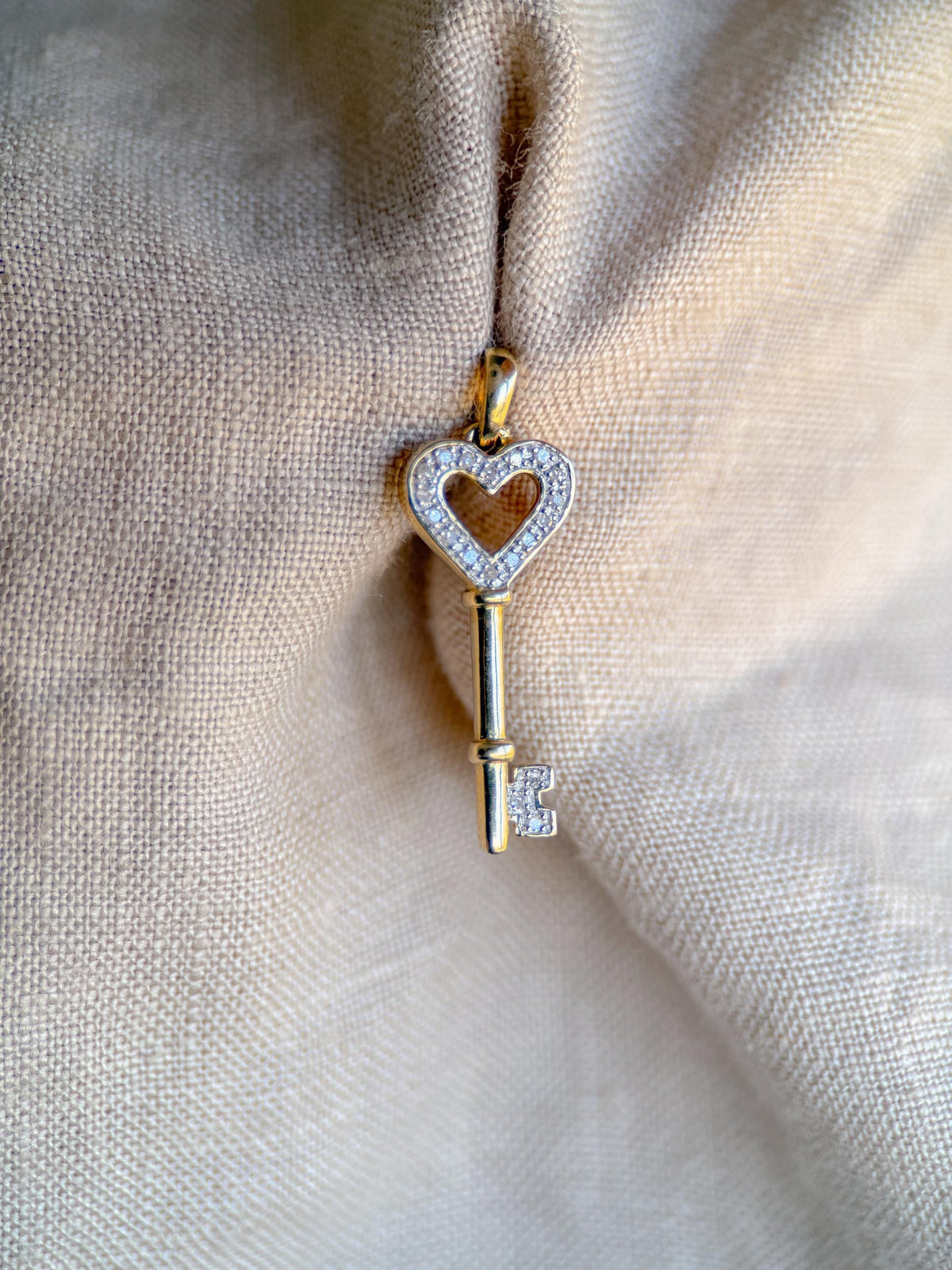 Diamond Skeleton Key Pendant 14K Gold, Retro 2000s Vintage Necklace Charm, Gift for Her