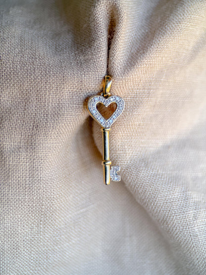 Diamond Skeleton Key Pendant 14K Gold, Retro 2000s Vintage Necklace Charm, Gift for Her