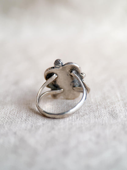 Vintage Turquoise Sterling Silver Scroll Statement Ring, Boho Jewelry