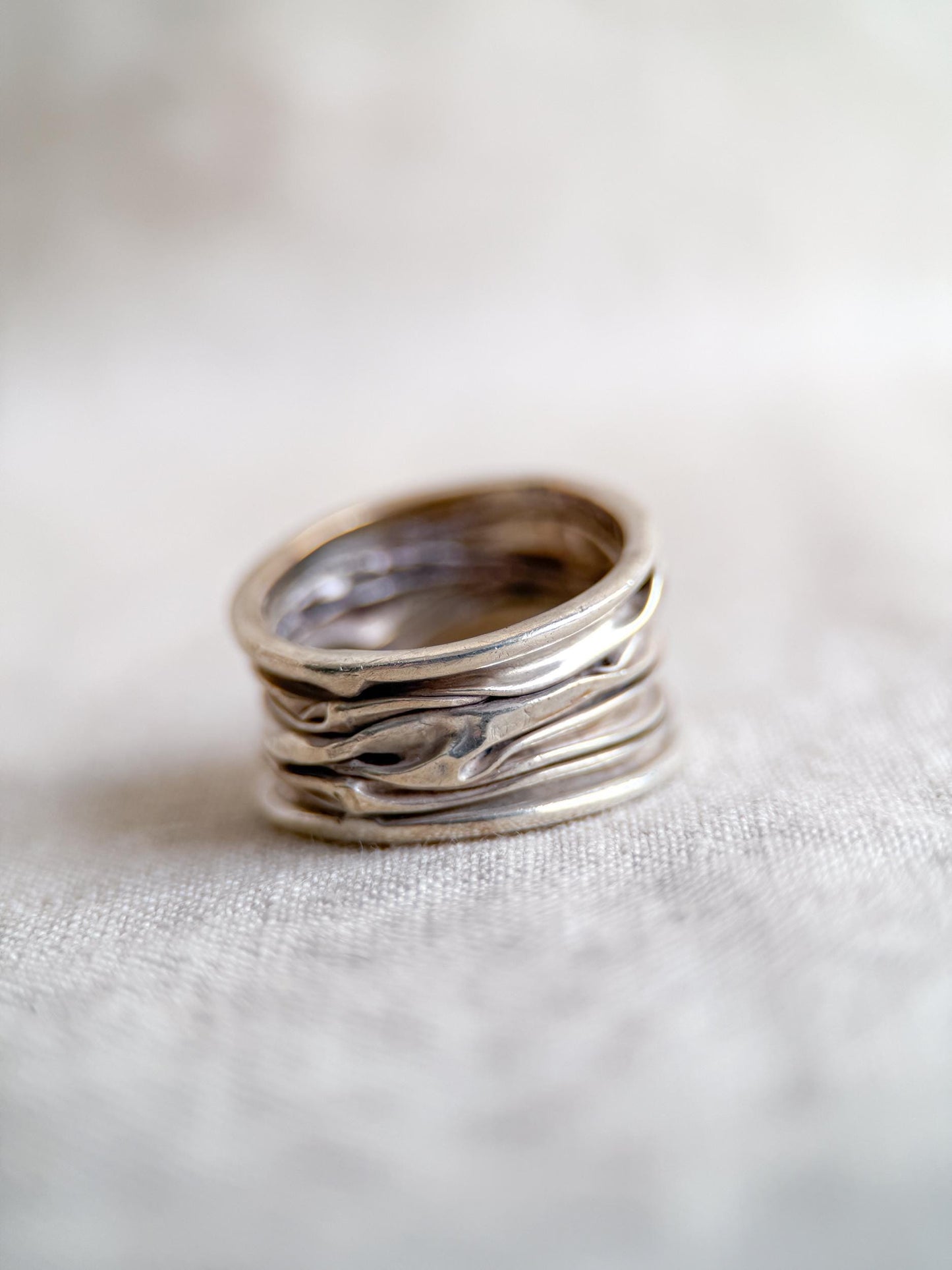 Vintage Crinkle Ring Sterling Silver, Wide Statement Band, Boho Silver Jewelry