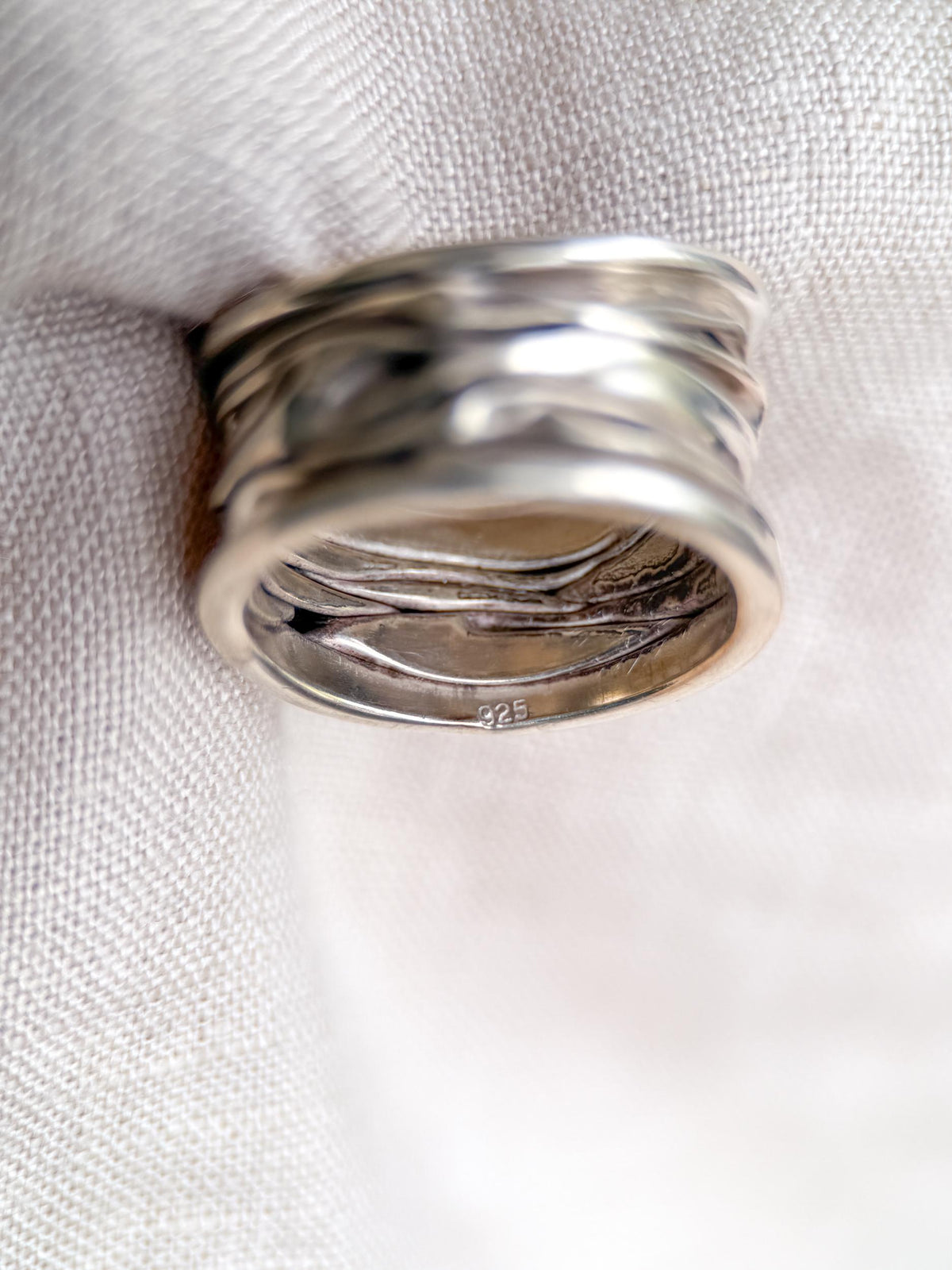Vintage Crinkle Ring Sterling Silver, Wide Statement Band, Boho Silver Jewelry