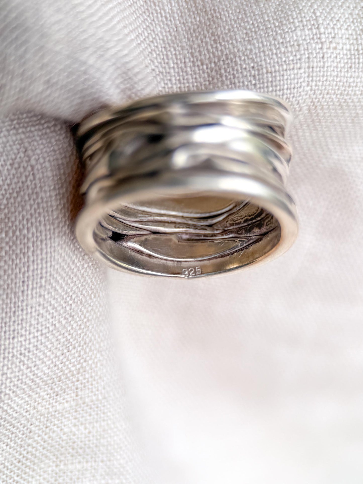 Vintage Crinkle Ring Sterling Silver, Wide Statement Band, Boho Silver Jewelry