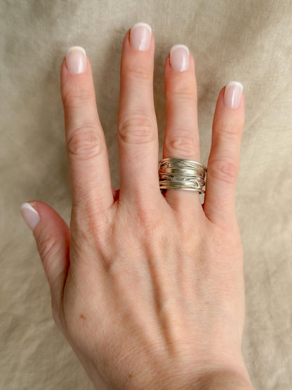 Vintage Crinkle Ring Sterling Silver, Wide Statement Band, Boho Silver Jewelry
