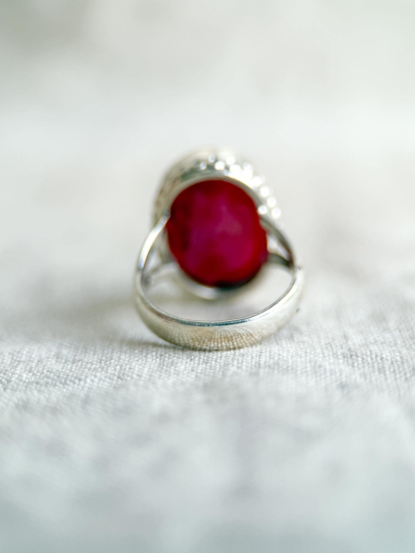 Vintage Sterling Silver Oval Ruby Statement Ring, Boho Artisan Jewelry