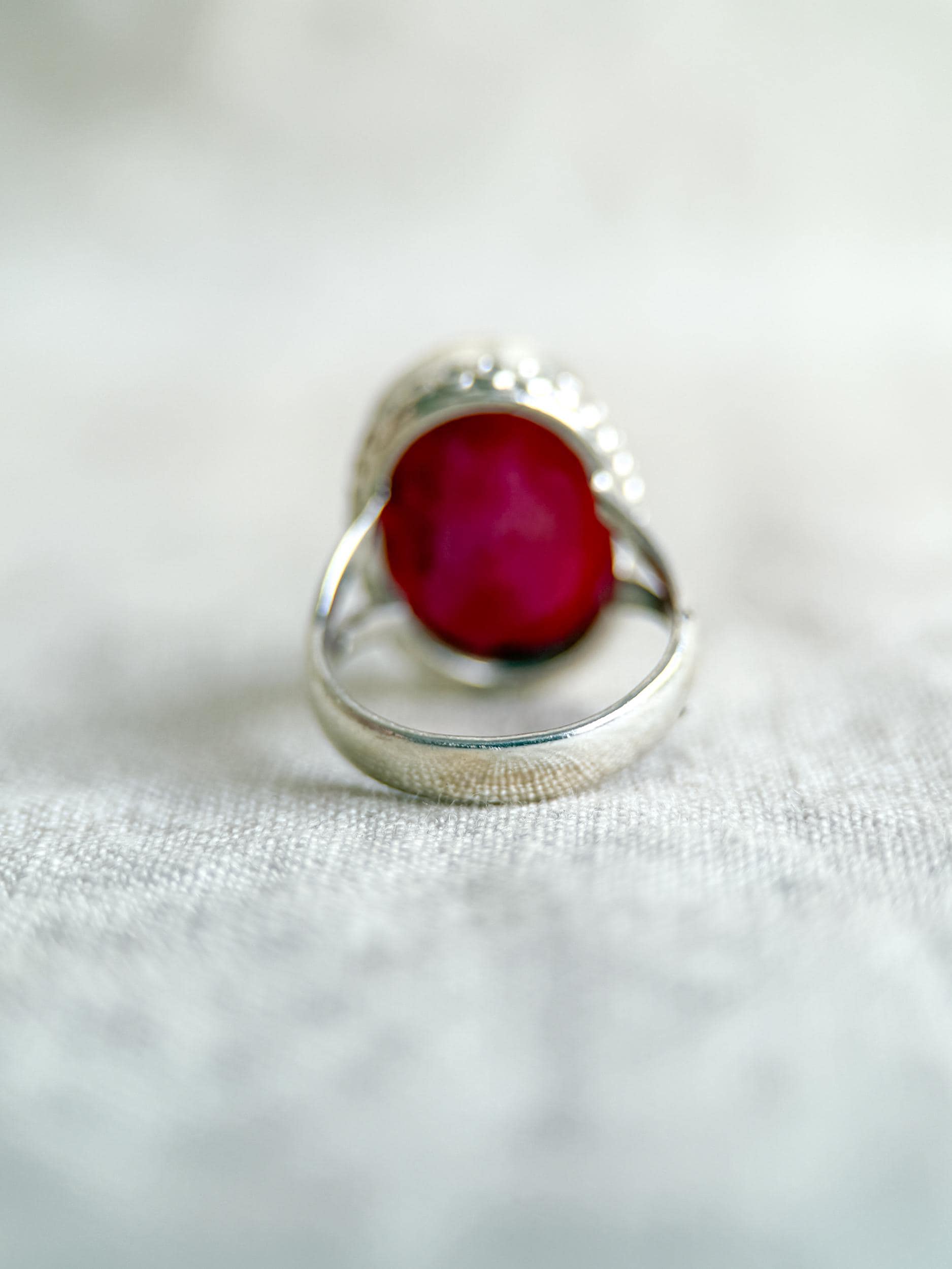 Vintage Sterling Silver Oval Ruby Statement Ring, Boho Artisan Jewelry