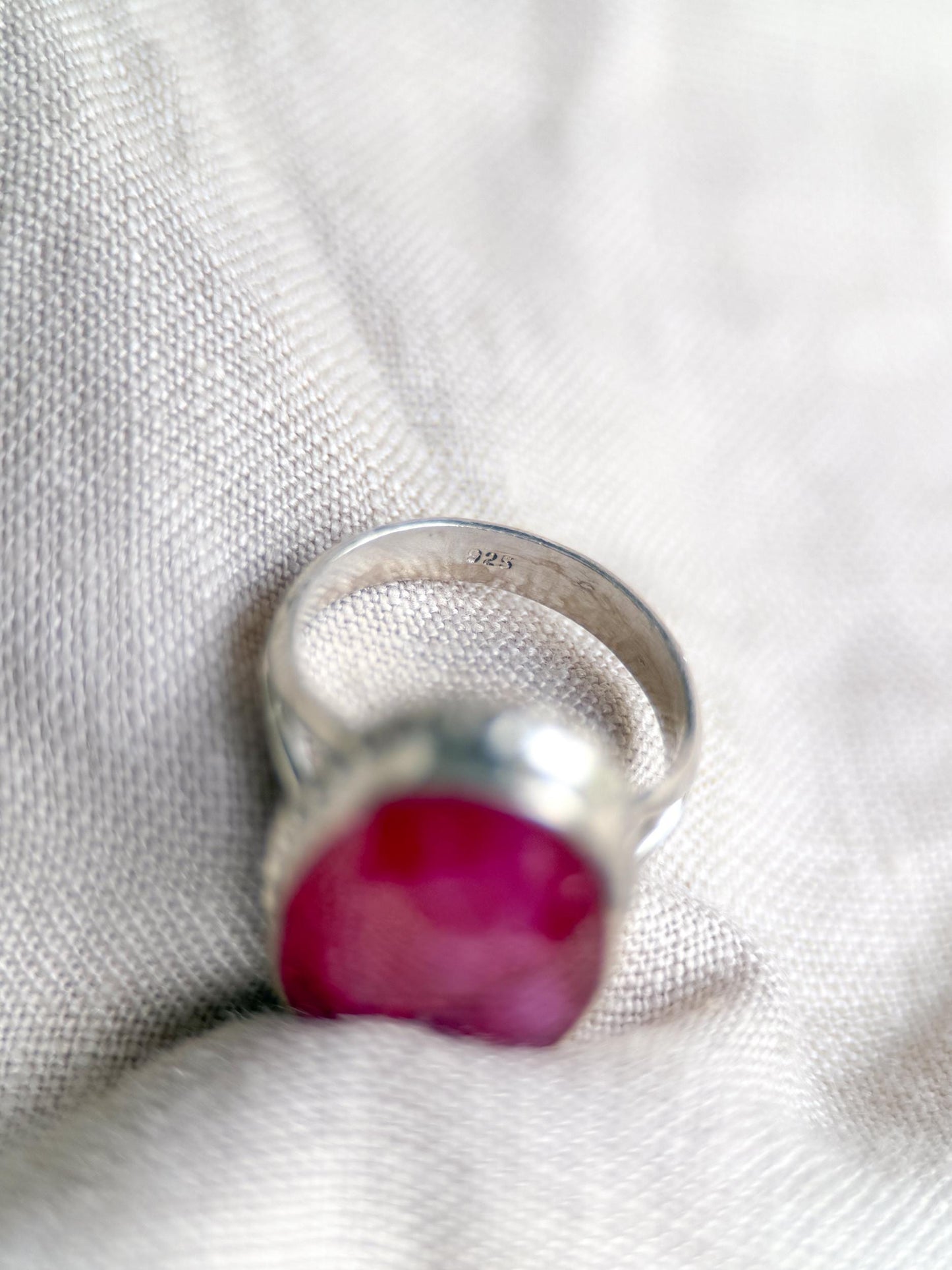 Vintage Sterling Silver Oval Ruby Statement Ring, Boho Artisan Jewelry