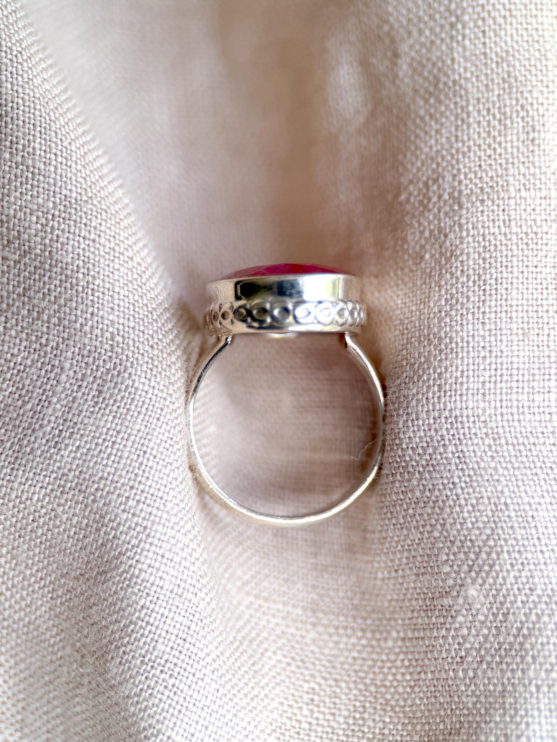 Vintage Sterling Silver Oval Ruby Statement Ring, Boho Artisan Jewelry