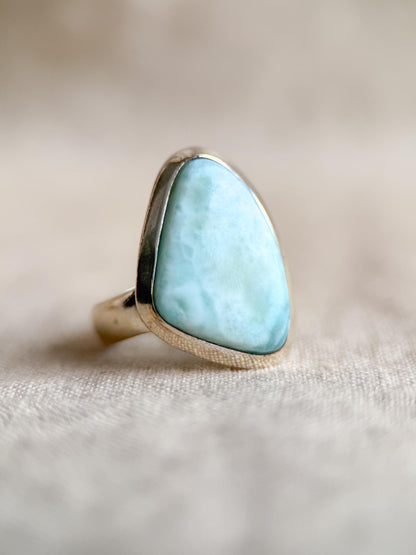Vintage Blue Larimar Sterling Silver Triangle Statement Ring Boho Jewelry