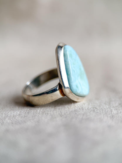 Vintage Blue Larimar Sterling Silver Triangle Statement Ring Boho Jewelry