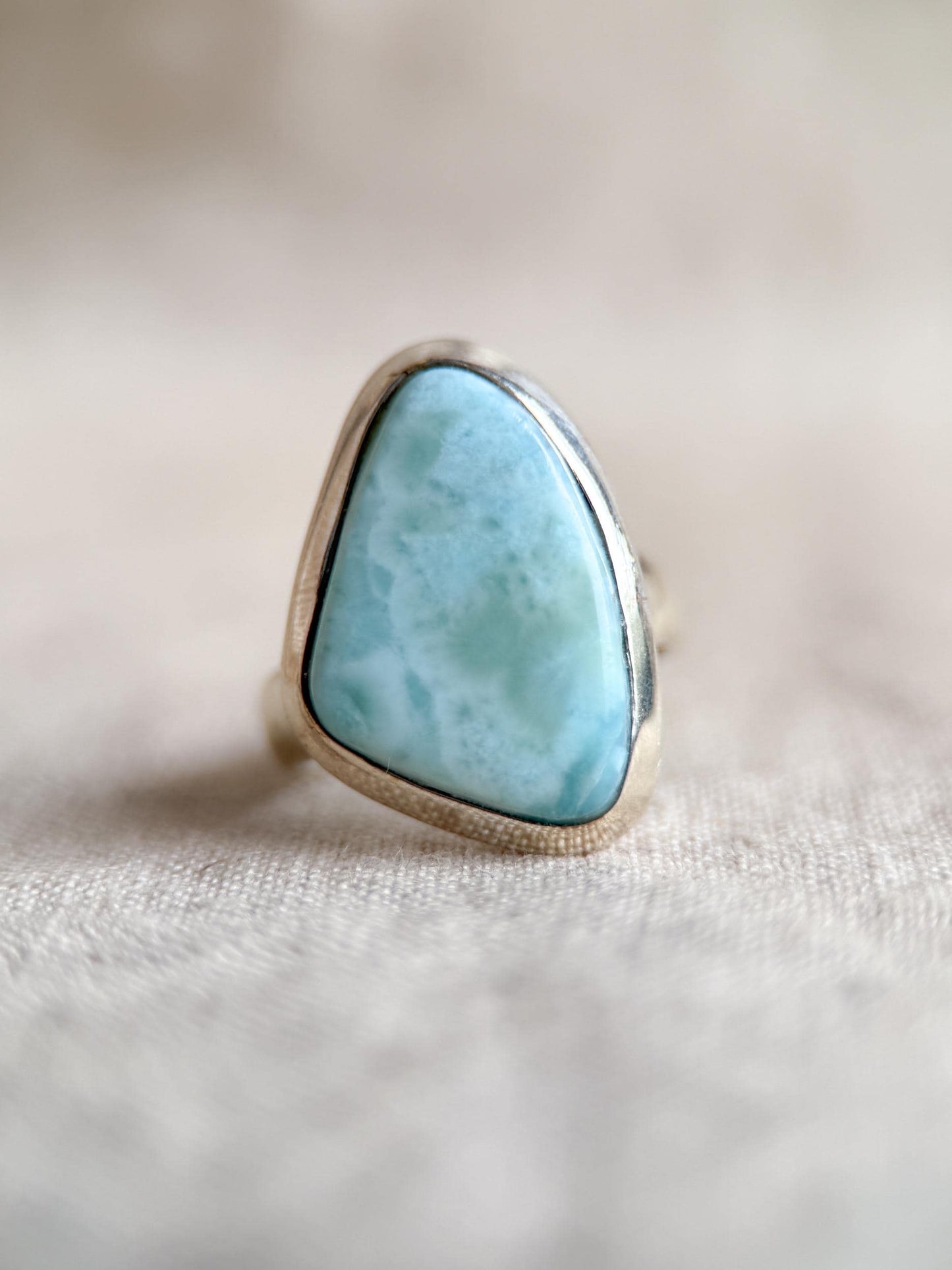 Vintage Blue Larimar Sterling Silver Triangle Statement Ring Boho Jewelry
