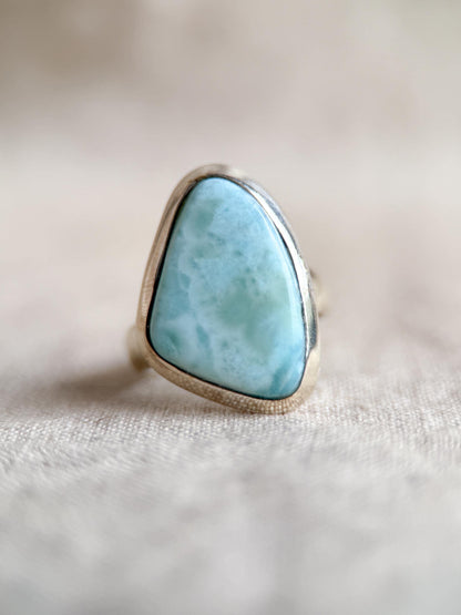 Vintage Blue Larimar Sterling Silver Triangle Statement Ring Boho Jewelry