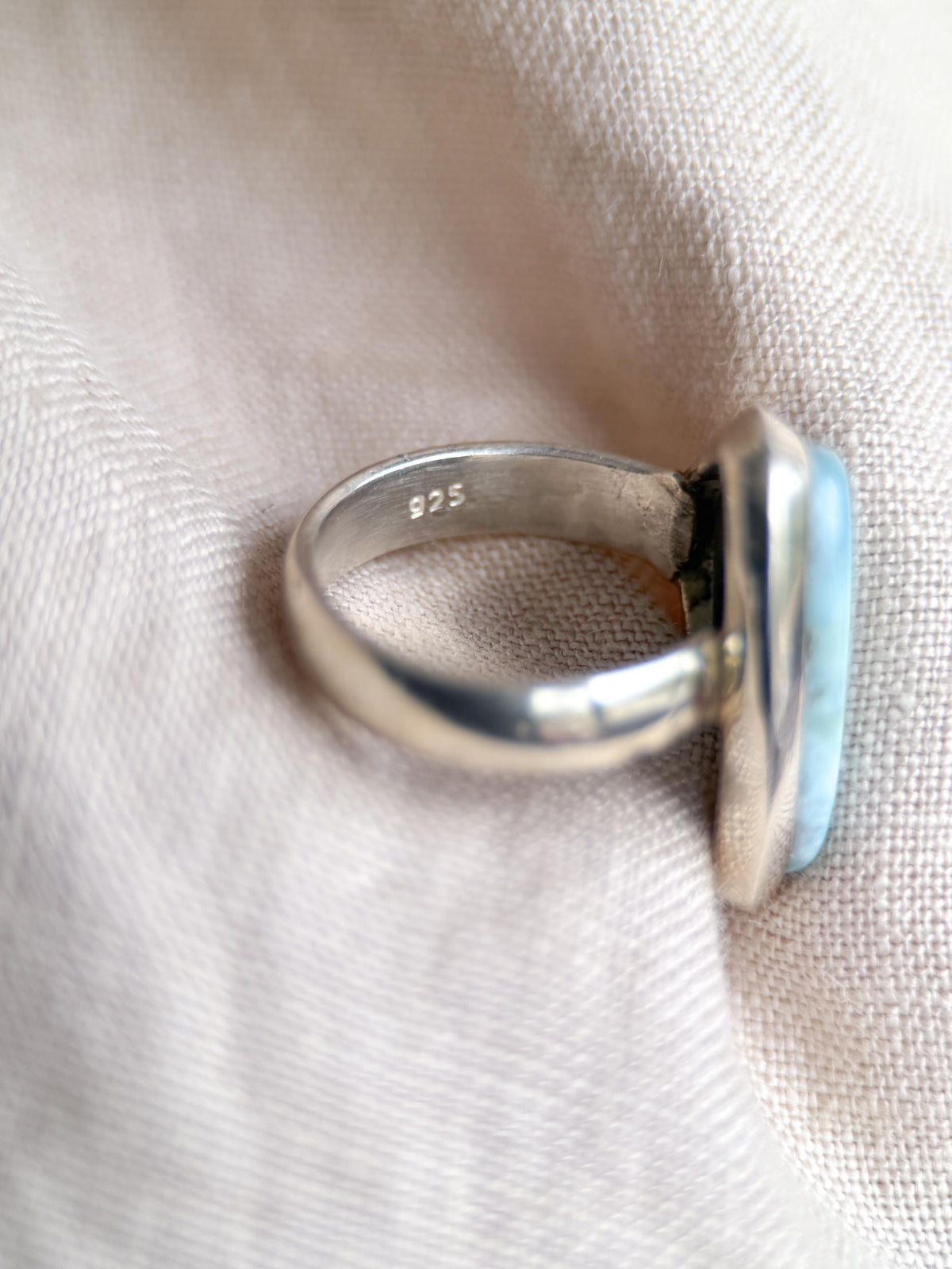 Vintage Blue Larimar Sterling Silver Triangle Statement Ring Boho Jewelry