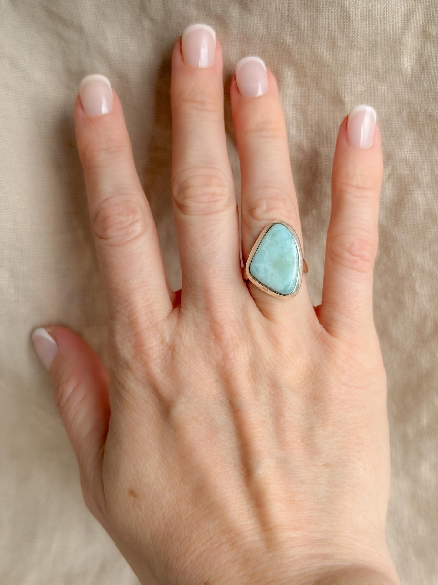 Vintage Blue Larimar Sterling Silver Triangle Statement Ring Boho Jewelry