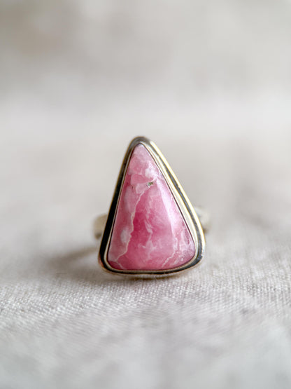 Vintage Rhodochrosite Sterling Silver Ring, Pink Triangle Statement Boho Jewelry