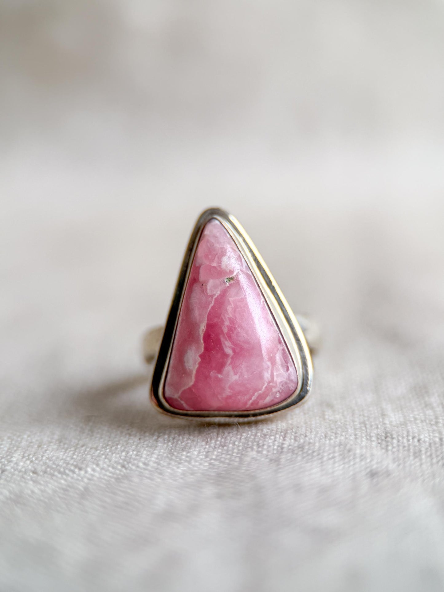 Vintage Rhodochrosite Sterling Silver Ring, Pink Triangle Statement Boho Jewelry