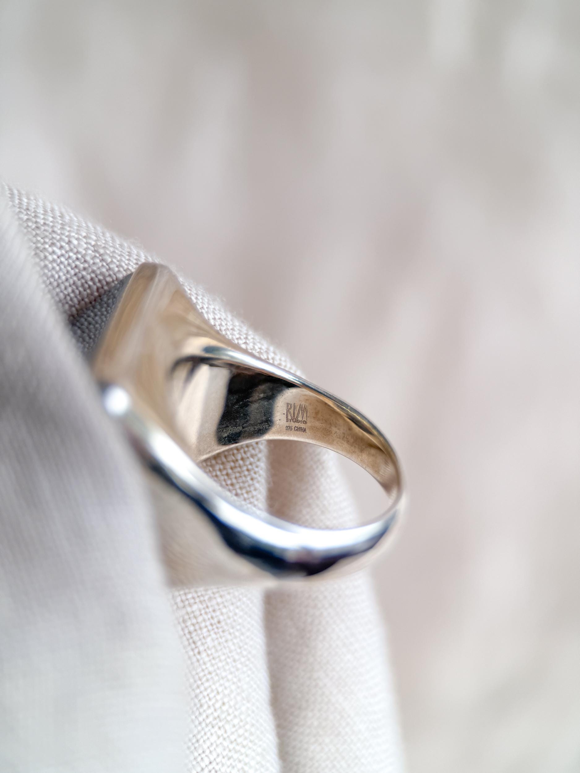 Vintage Hematite Pyramid Ring, Sterling Silver Boho Statement Jewelry