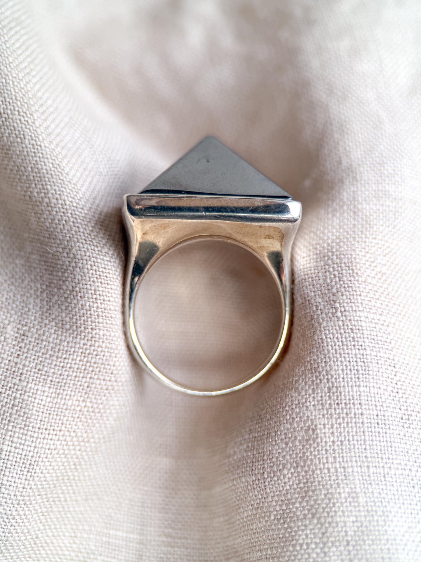 Vintage Hematite Pyramid Ring, Sterling Silver Boho Statement Jewelry